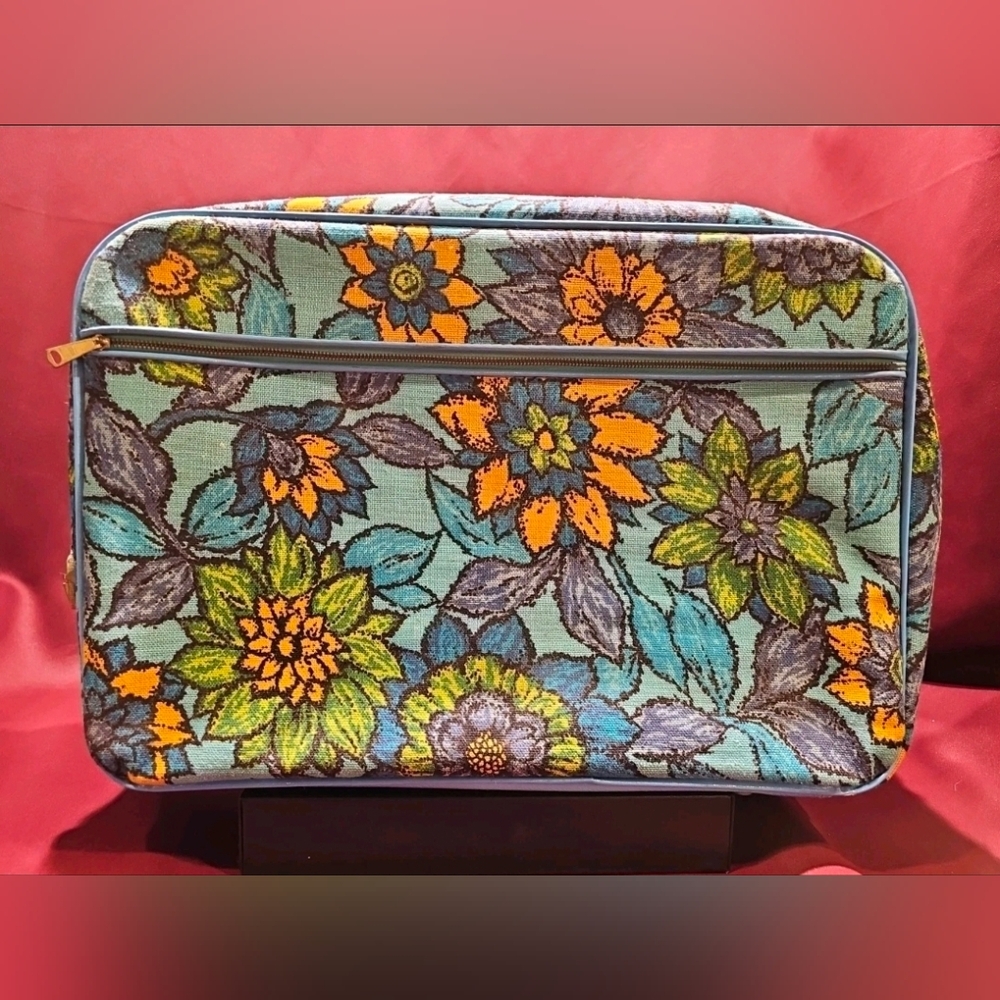 Vintage 60s/70s Bantam Travelware Hippie Flower Power Suitcase Boho, Canvas&Key